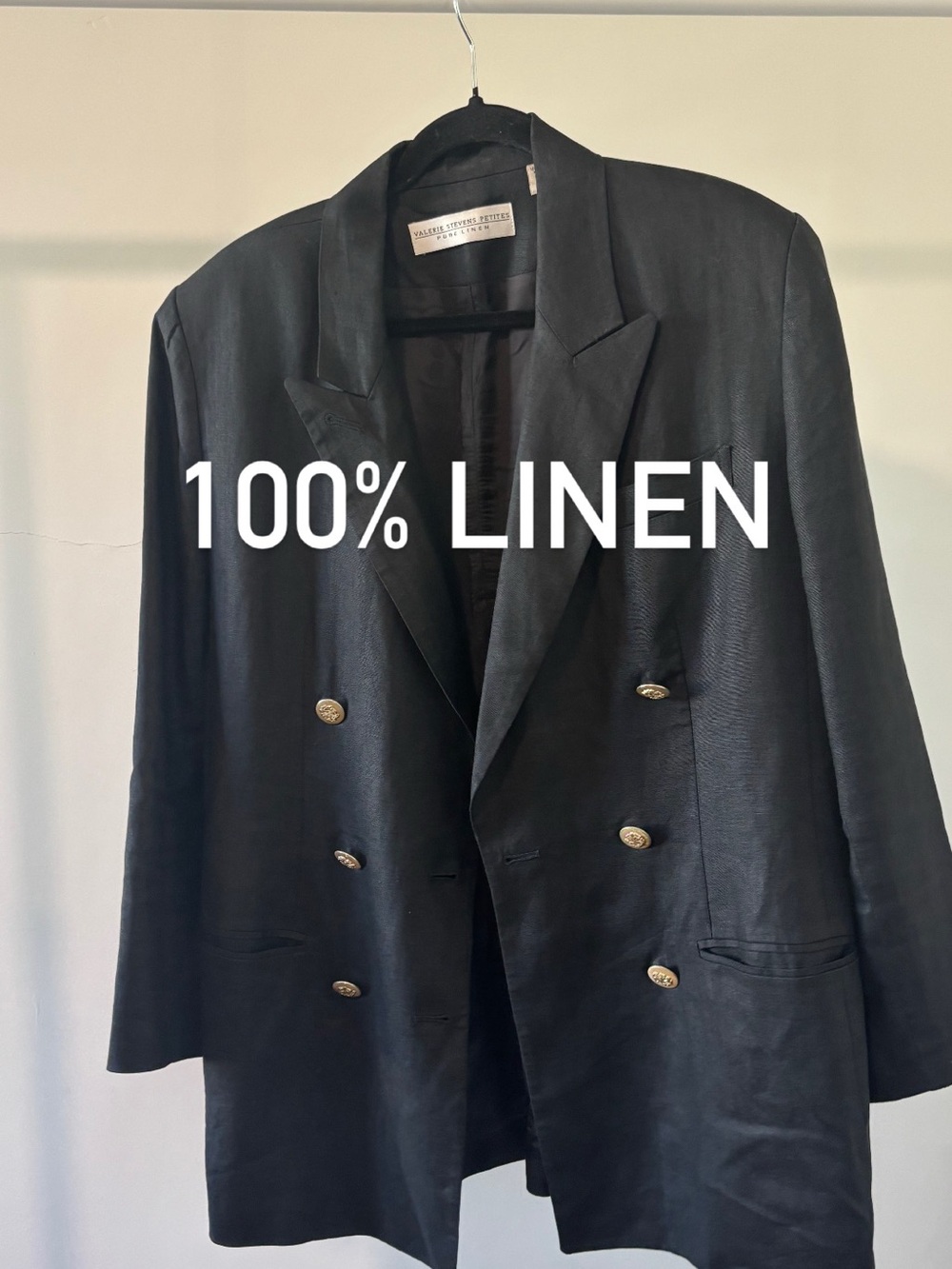 Valerie Steven’s Petite Black Double-Breasted Blazer | 100% Linen